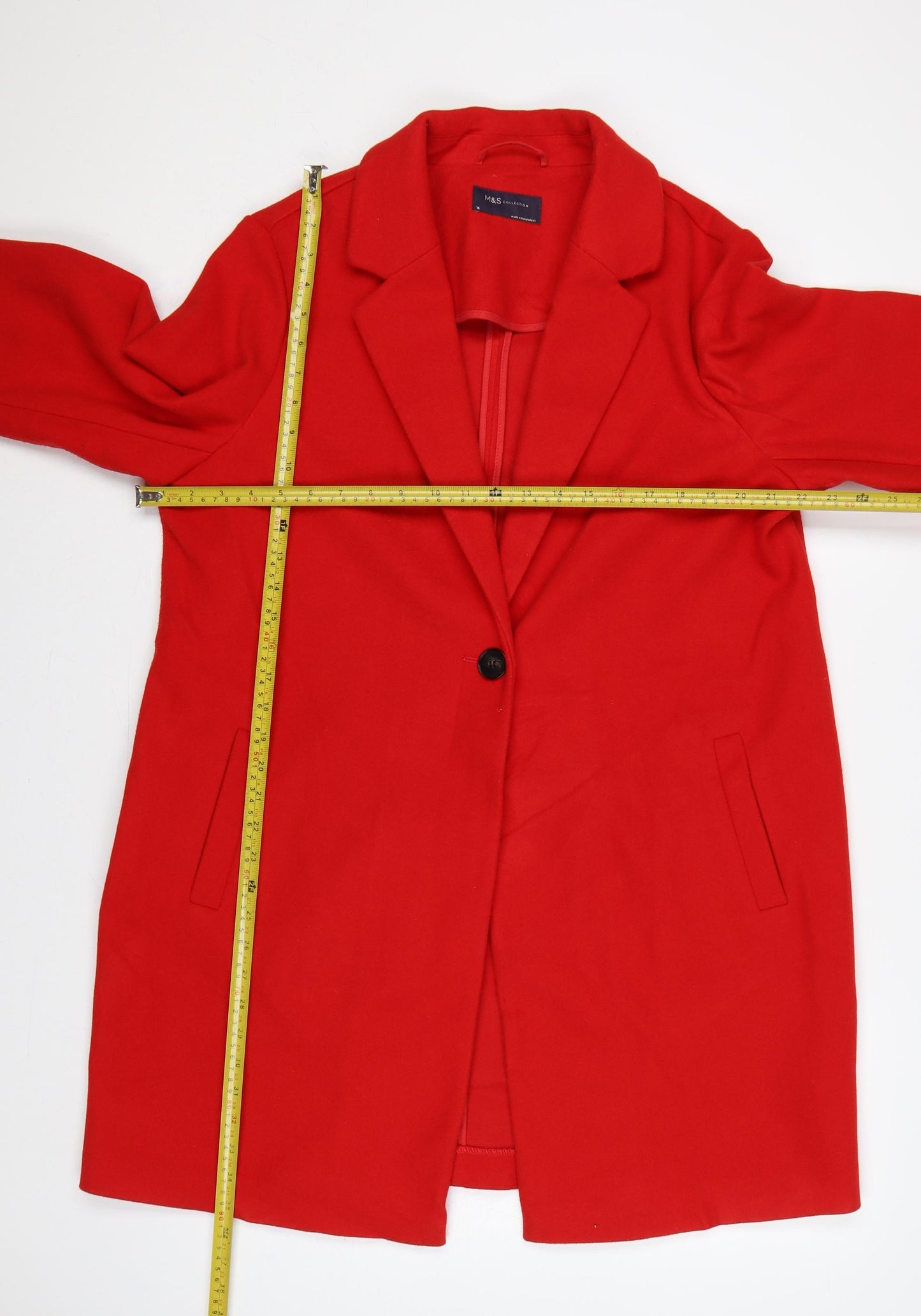 Marks and Spencer Women Red UK 16 Single-Breasted Long Overcoat