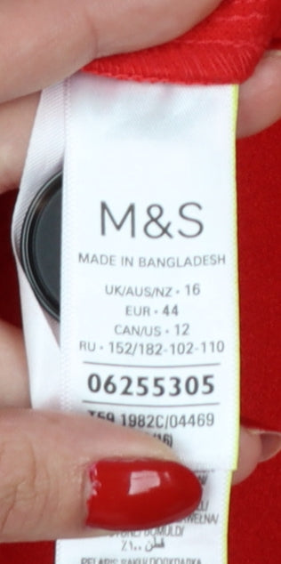 Marks and Spencer Women Red UK 16 Single-Breasted Long Overcoat