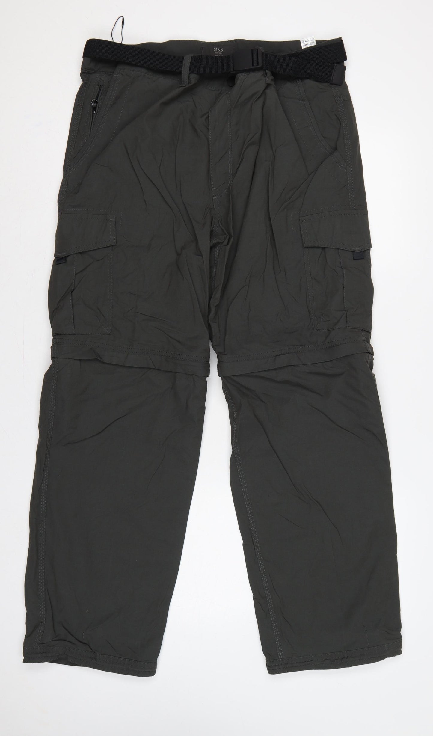 Marks and Spencer Men's Black 32 Regular Convertible Cargo Trousers Belt