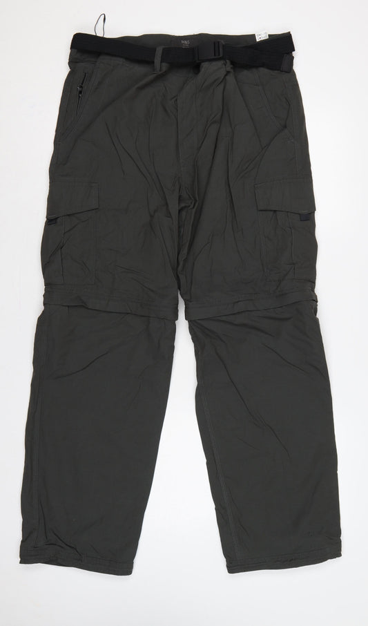 Marks and Spencer Men's Black 32 Regular Convertible Cargo Trousers Belt