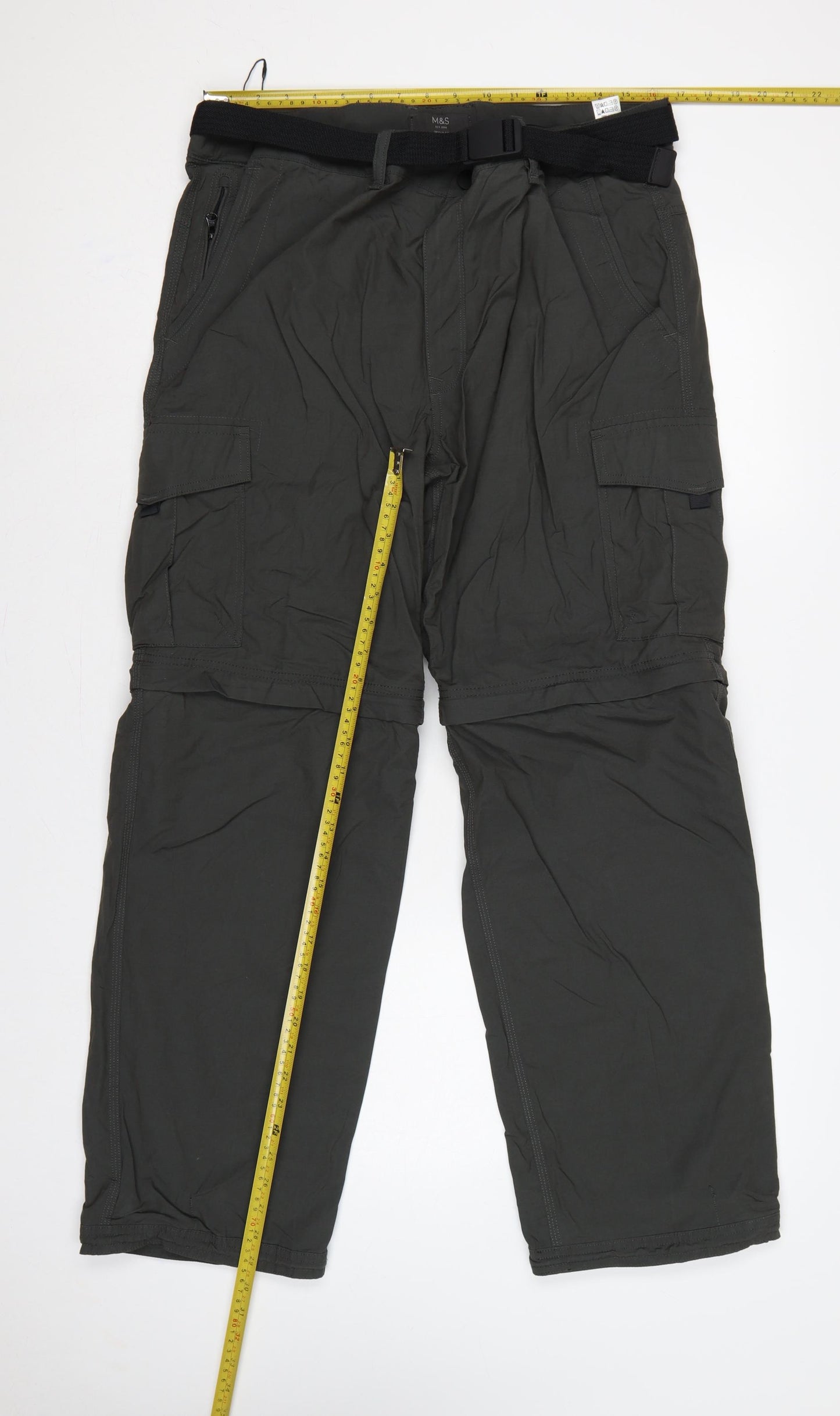 Marks and Spencer Men's Black 32 Regular Convertible Cargo Trousers Belt