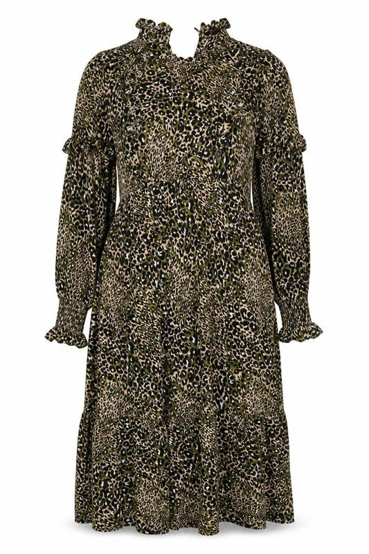 Front view of M&S Women Multicoloured Leopard Print, size 18, Long Fit & Flare Dress