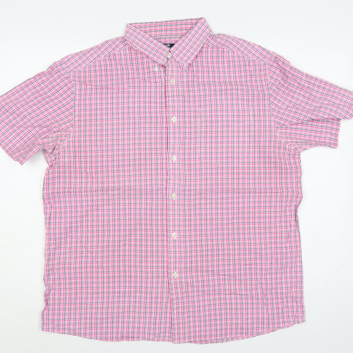 Marks and Spencer Men Pink Check Button-Down Short Sleeve Shirt L