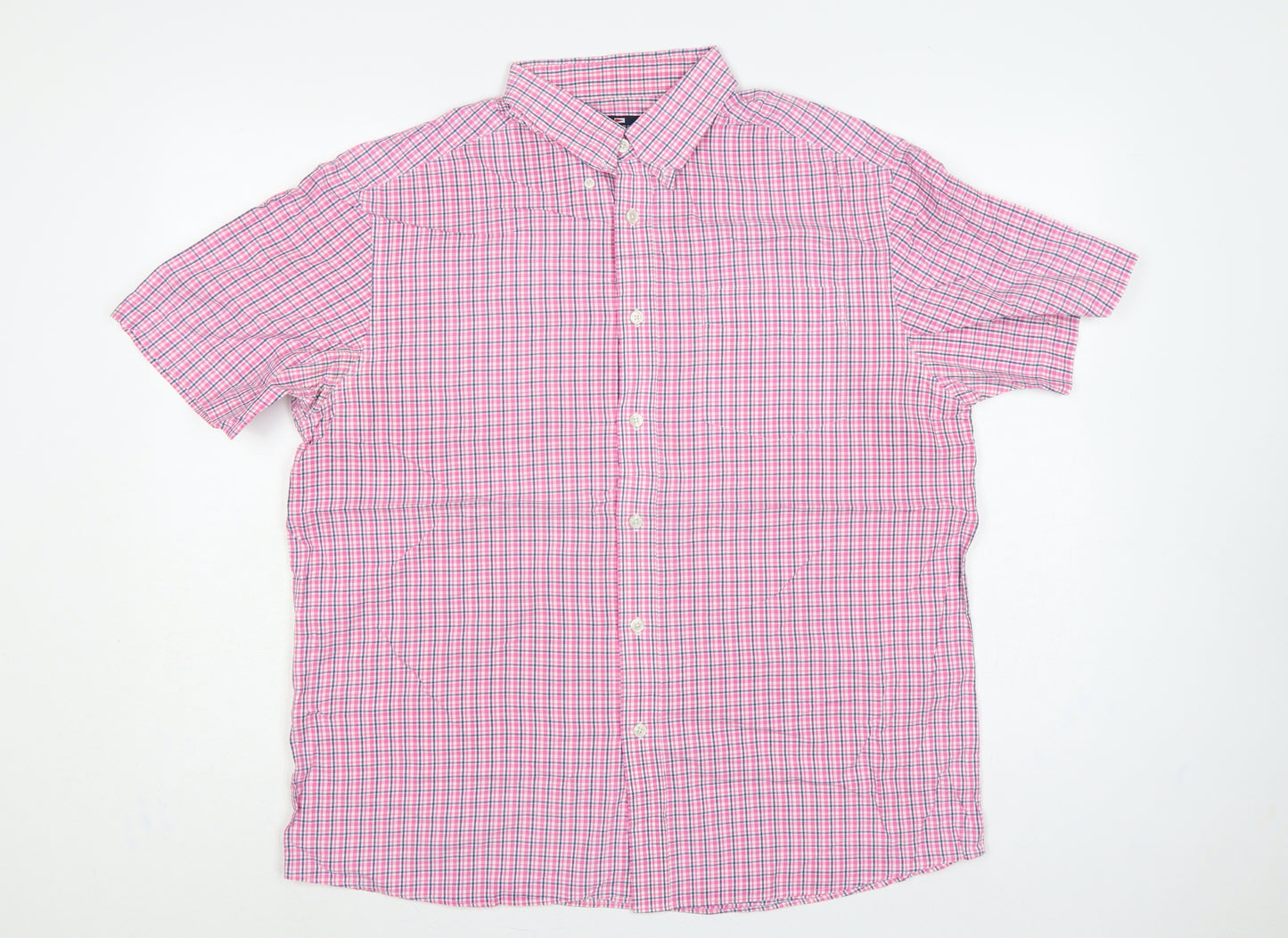 Marks and Spencer Men Pink Check Button-Down Short Sleeve Shirt L