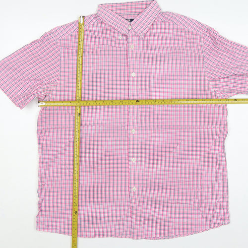 Marks and Spencer Men Pink Check Button-Down Short Sleeve Shirt L