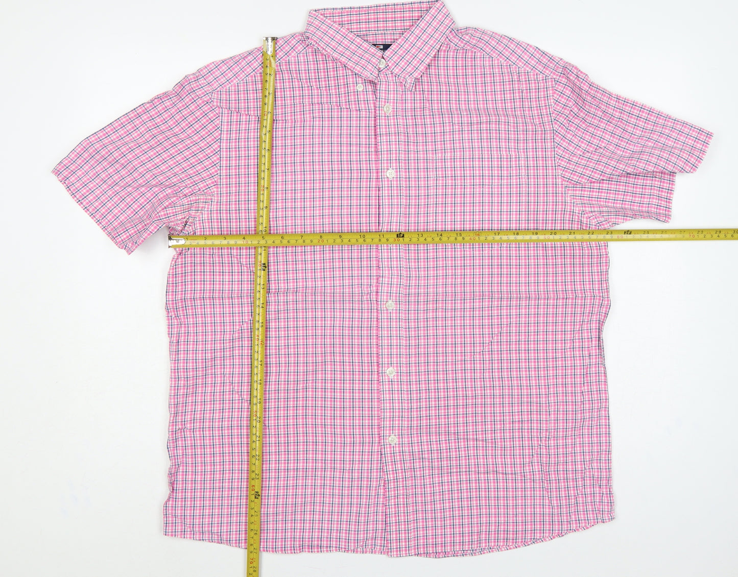 Marks and Spencer Men Pink Check Button-Down Short Sleeve Shirt L