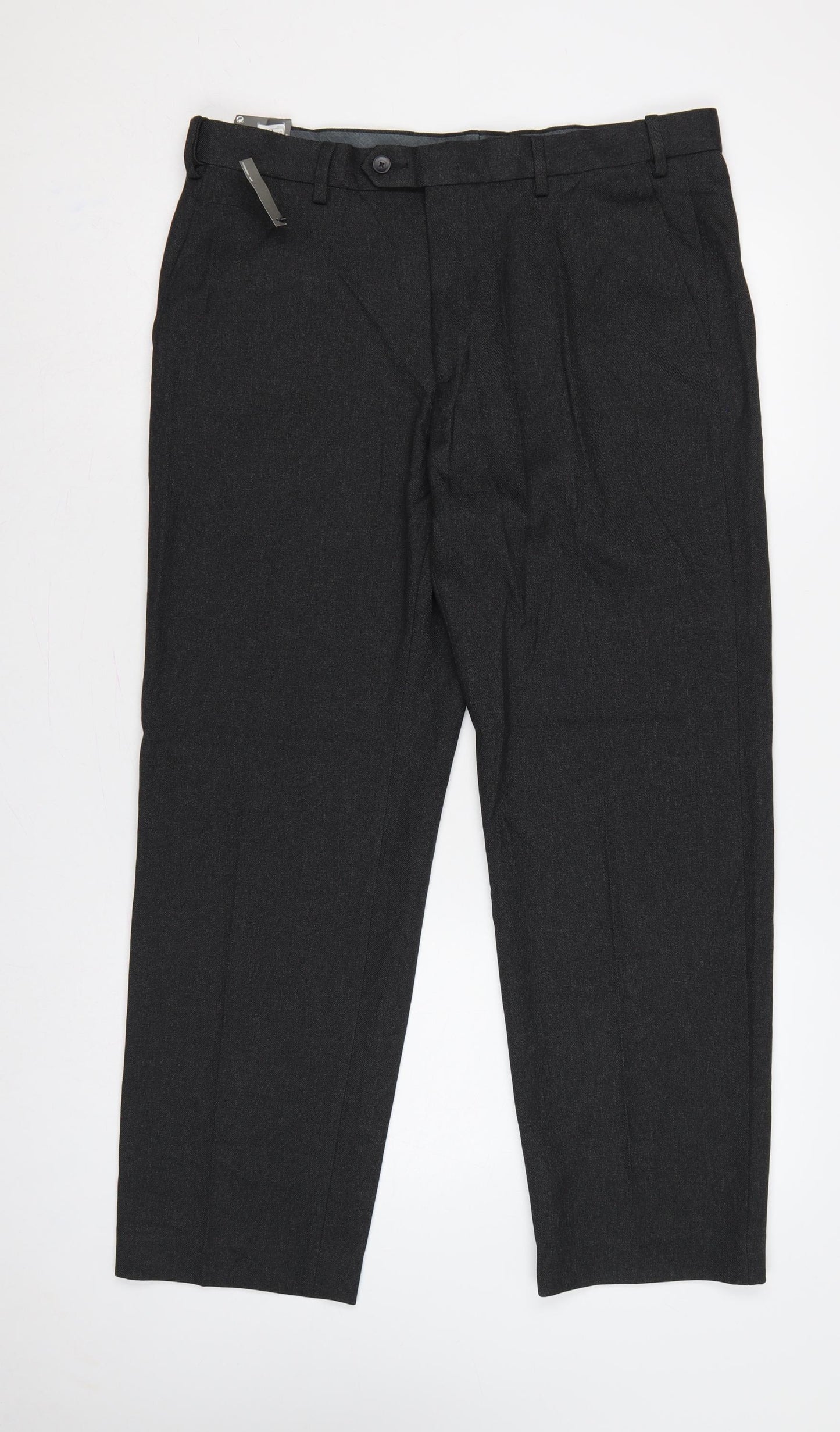 Marks & Spencer Men's Grey 36 29 Regular Fit Dress Trousers