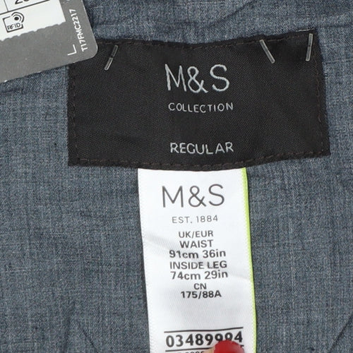 Marks & Spencer Men's Grey 36 29 Regular Fit Dress Trousers