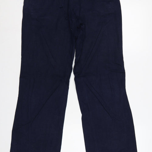 Next Women Blue UK 12 Long Linen Blend Drawstring Wide-Leg Trousers