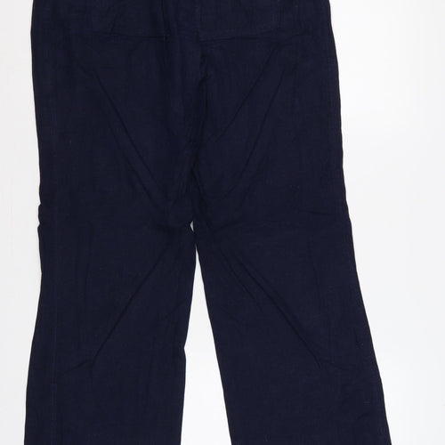 Next Women Blue UK 12 Long Linen Blend Drawstring Wide-Leg Trousers