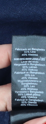 Next Women Blue UK 12 Long Linen Blend Drawstring Wide-Leg Trousers