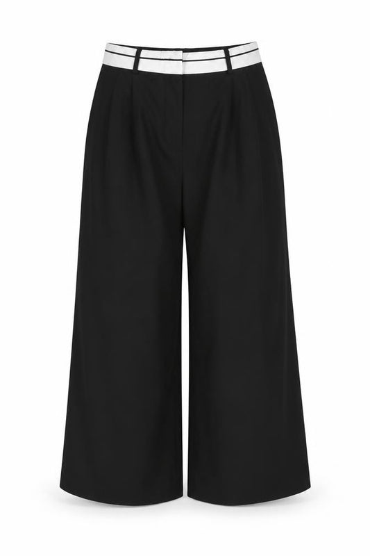 Boohoo Women Black White High Rise Wide-Leg Dress Pants UK 12