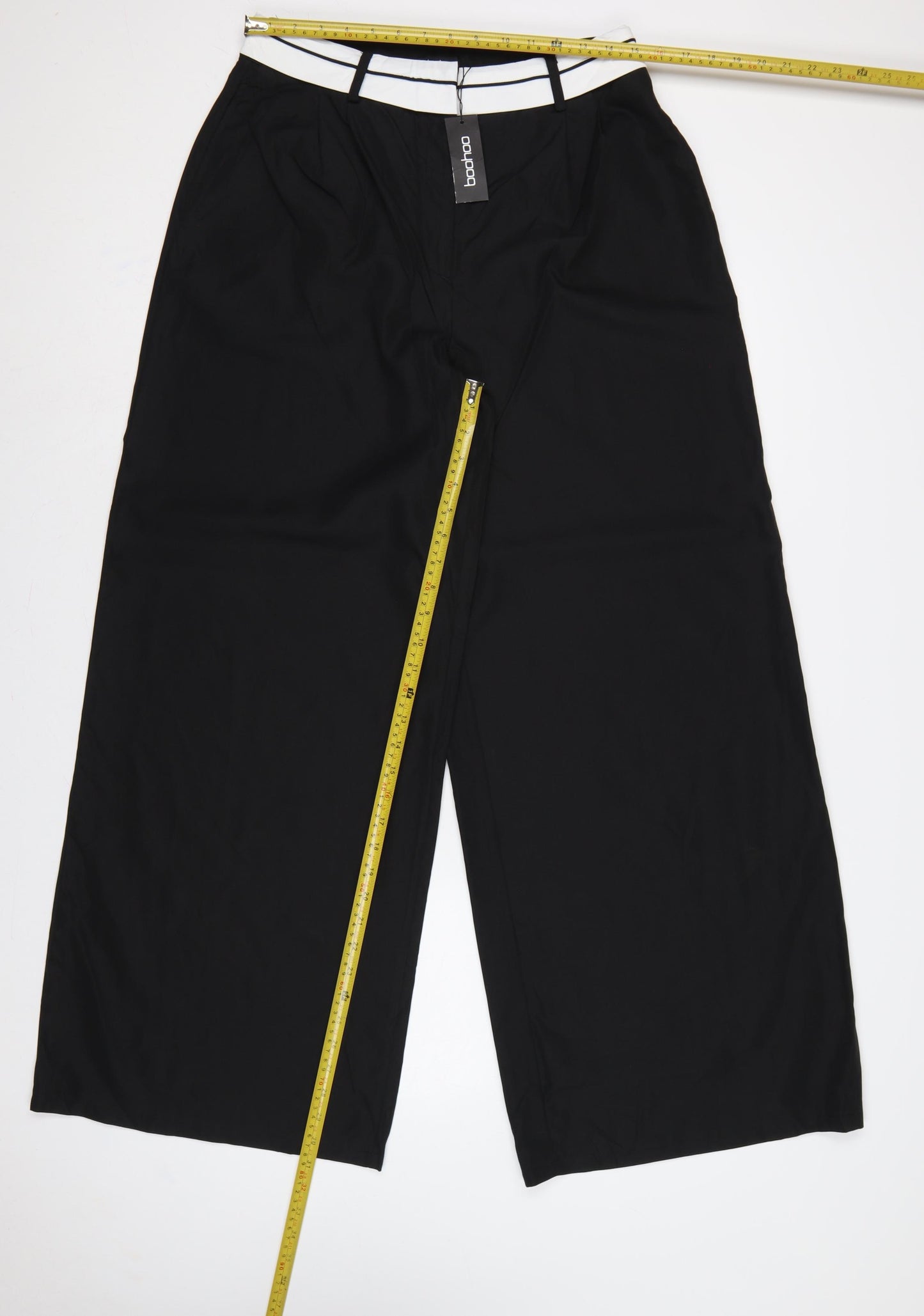 Boohoo Women Black White High Rise Wide-Leg Dress Pants UK 12