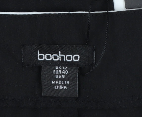 Boohoo Women Black White High Rise Wide-Leg Dress Pants UK 12