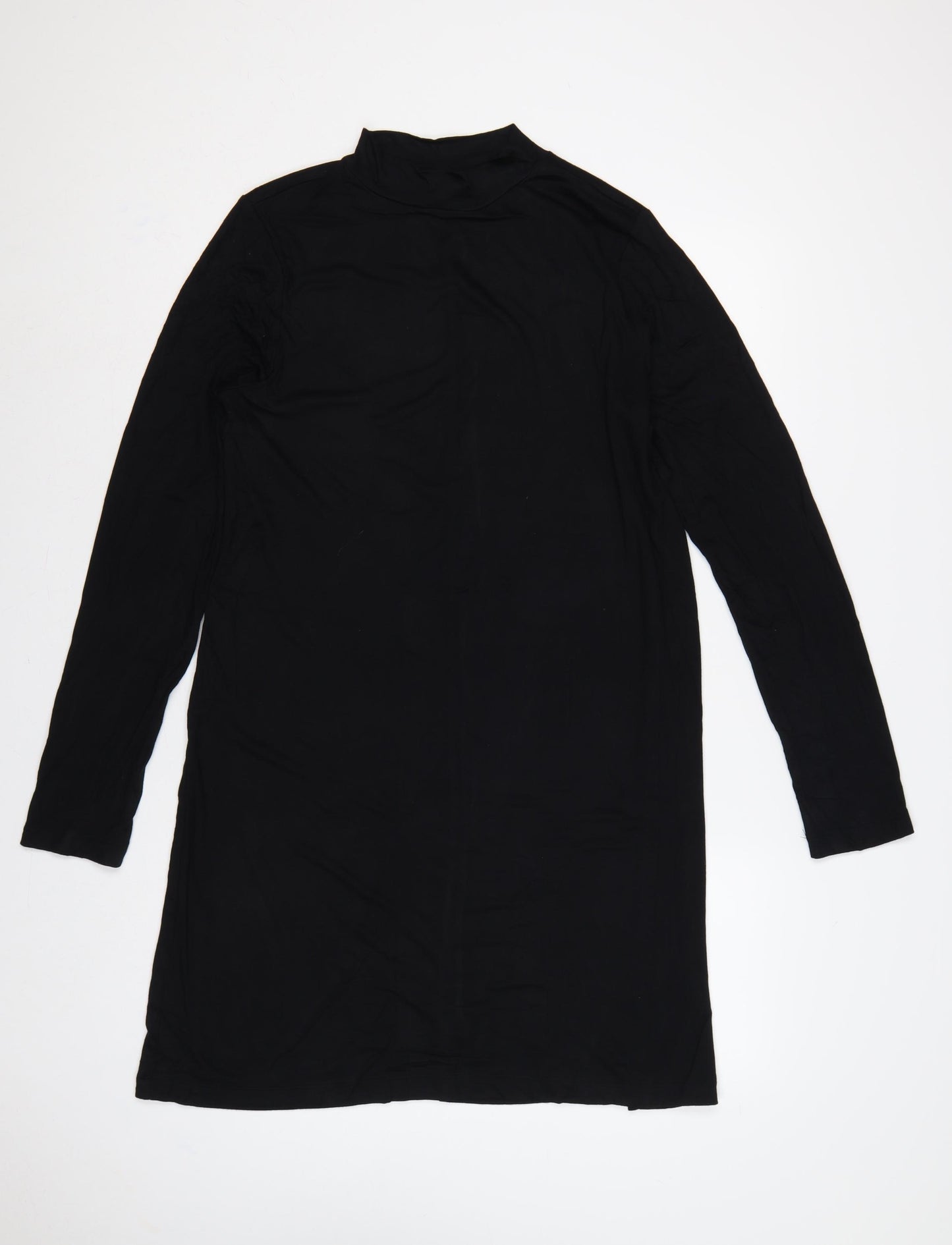 Adrienne Vittadini Women Black L Shift Mock Neck Long Sleeve Dress