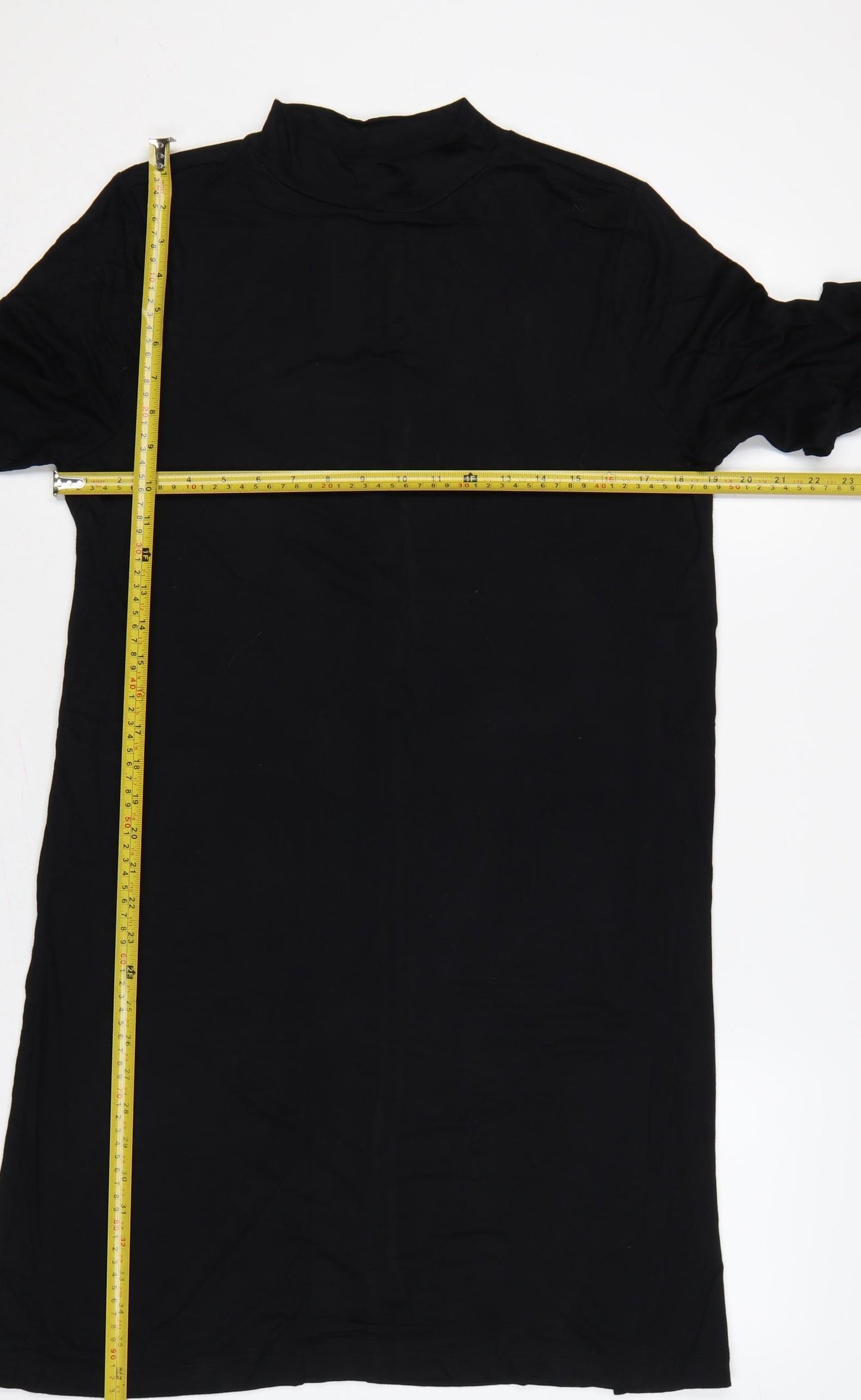 Adrienne Vittadini Women Black L Shift Mock Neck Long Sleeve Dress