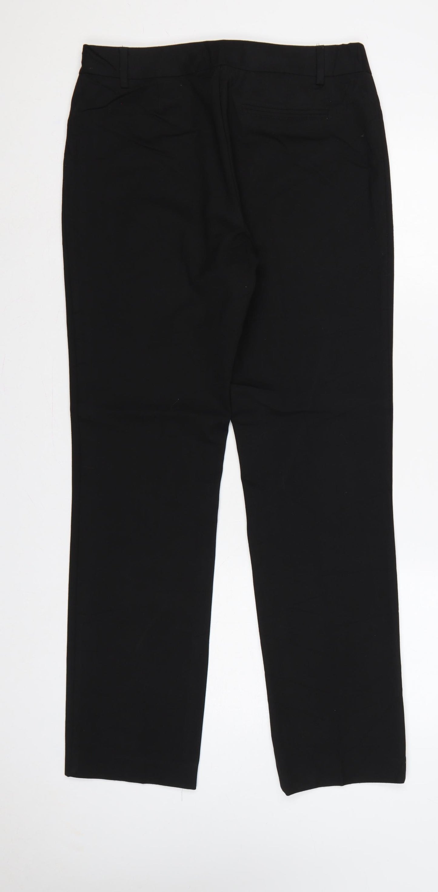 Marks and Spencer Women Black UK 12 Straight Tailored Trousers Zip Pockets