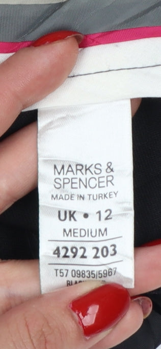 Marks and Spencer Women Black UK 12 Straight Tailored Trousers Zip Pockets