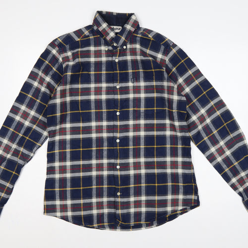 Barbour Men's Blue Check Flannel Button-Down Shirt M Tailored Fit