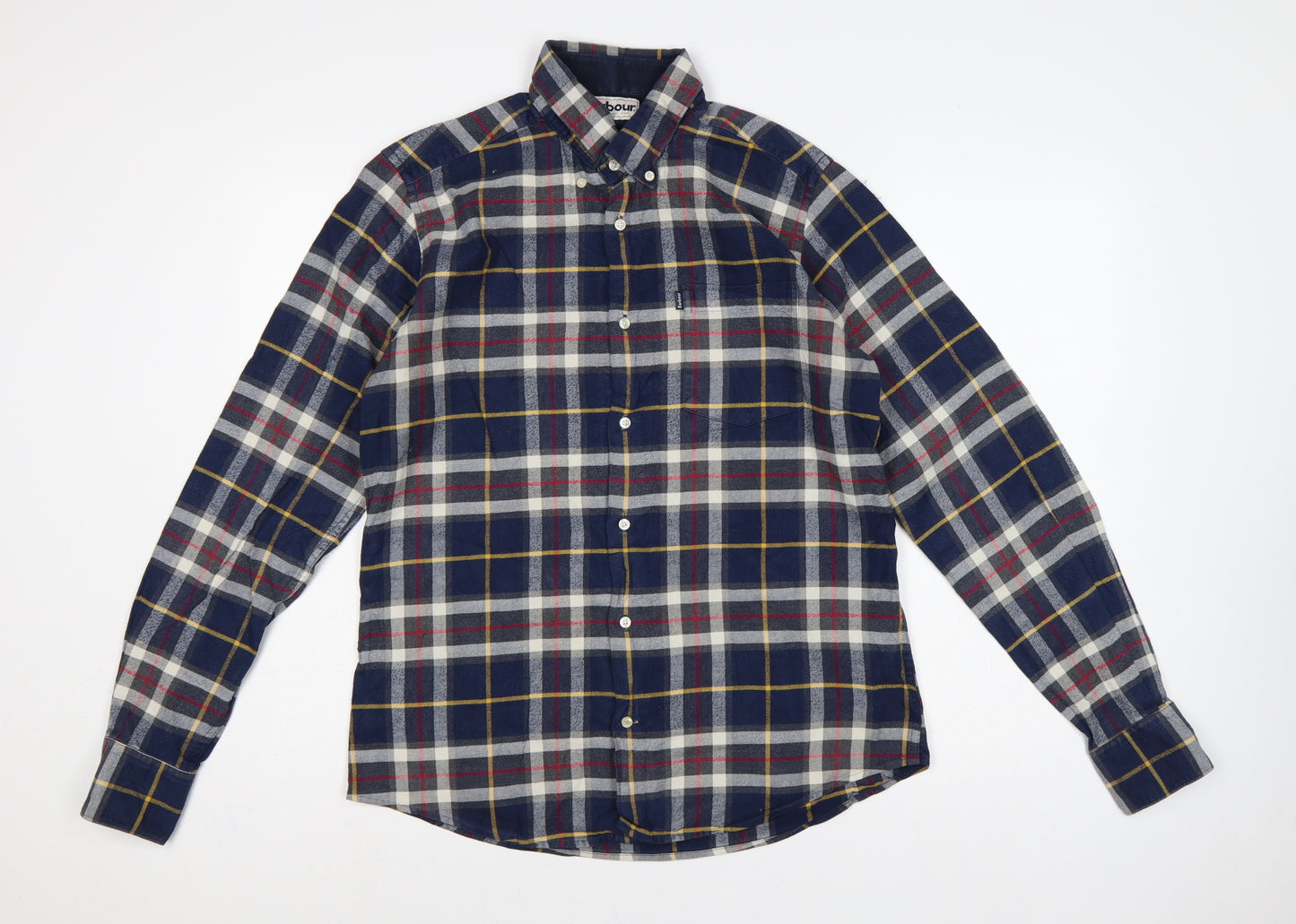 Barbour Men's Blue Check Flannel Button-Down Shirt M Tailored Fit