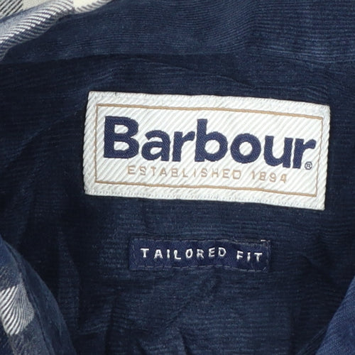 Barbour Men's Blue Check Flannel Button-Down Shirt M Tailored Fit