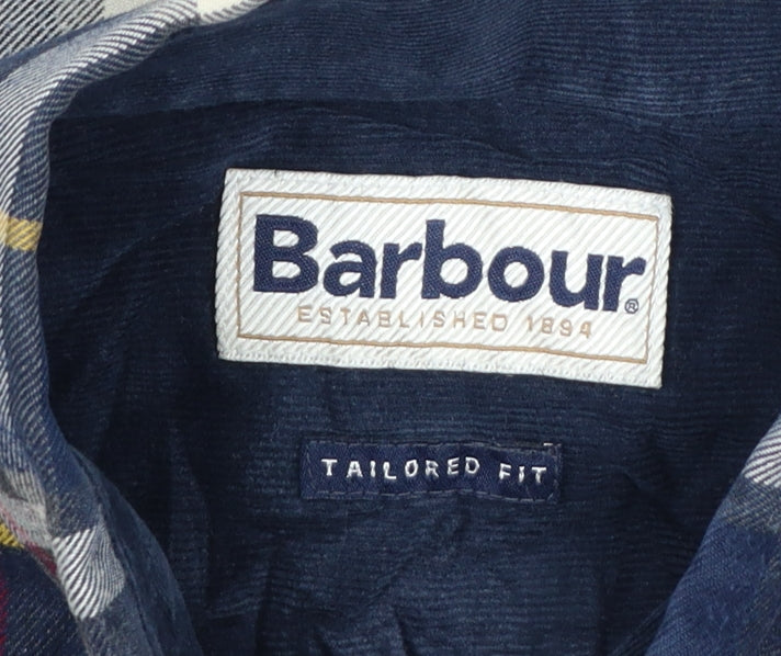 Barbour Men's Blue Check Flannel Button-Down Shirt M Tailored Fit