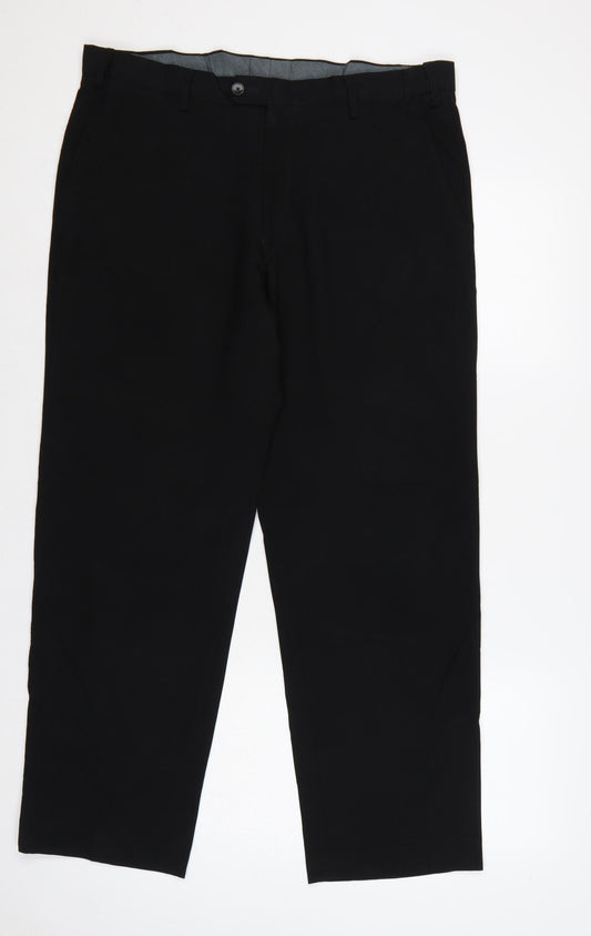 Marks and Spencer Men Black 36 Regular Straight Dress Trousers 36/29