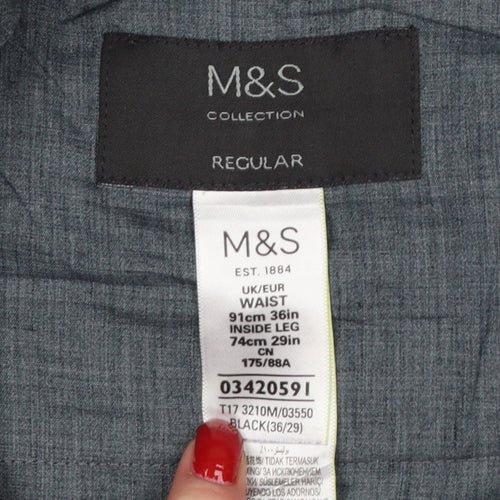 Marks and Spencer Men Black 36 Regular Straight Dress Trousers 36/29