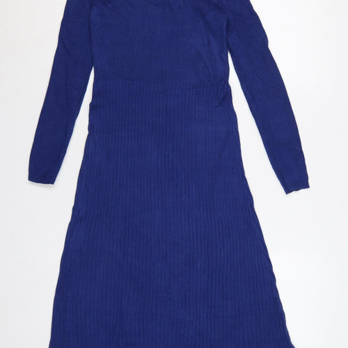 Marks and Spencer Women Blue M Ribbed Roll Neck Long Jumper Dress