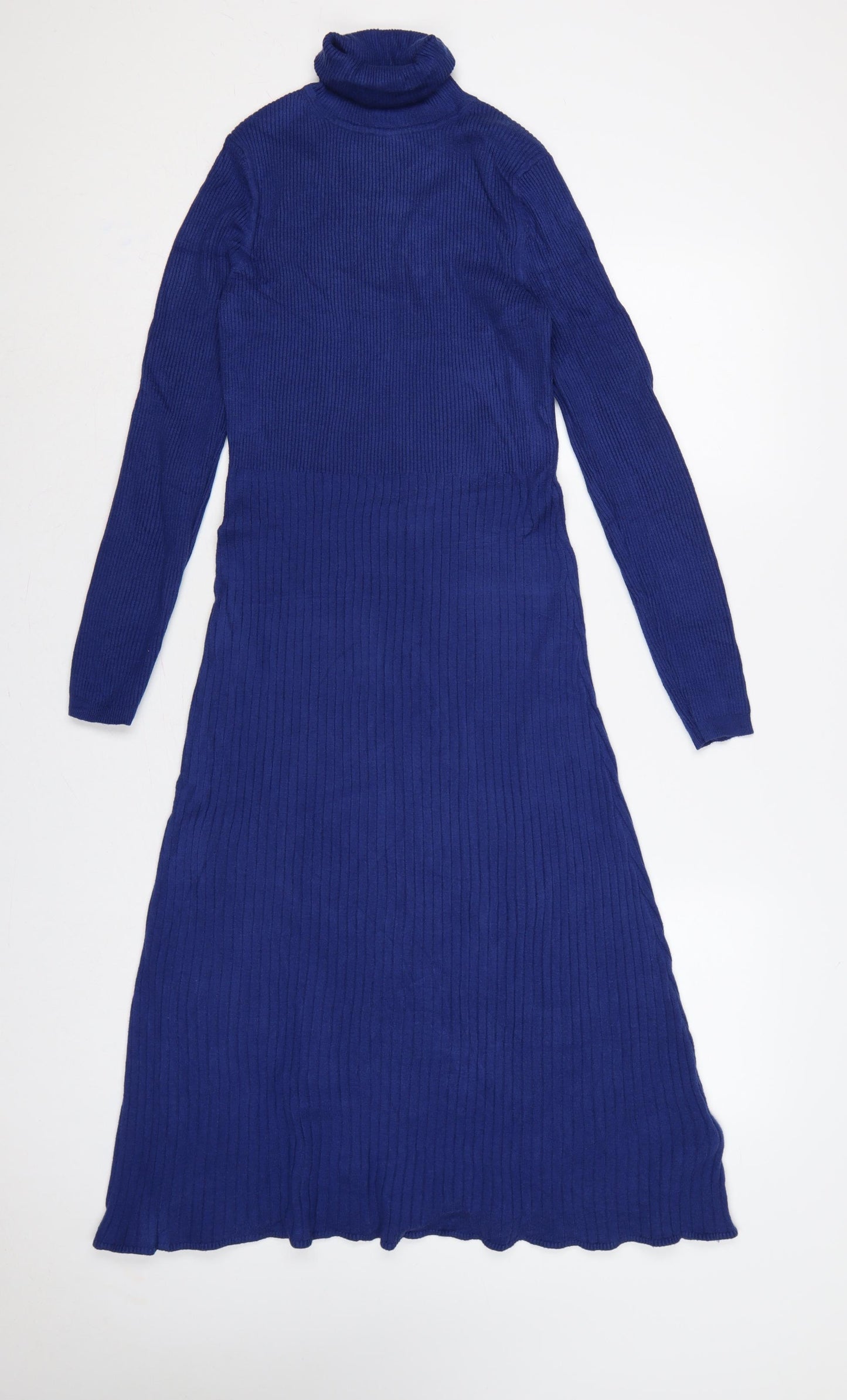 Marks and Spencer Women Blue M Ribbed Roll Neck Long Jumper Dress