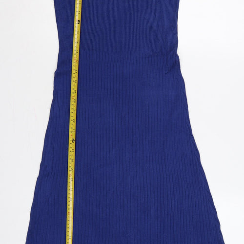 Marks and Spencer Women Blue M Ribbed Roll Neck Long Jumper Dress