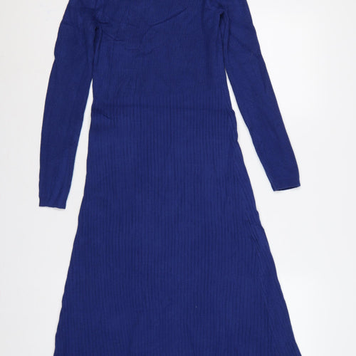 Marks and Spencer Women Blue M Ribbed Roll Neck Long Jumper Dress