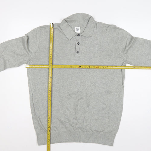Gap Men's Grey M Cotton Collared Henley Knit Jumper Long Sleeve