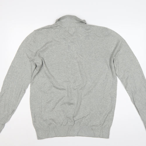 Gap Men's Grey M Cotton Collared Henley Knit Jumper Long Sleeve