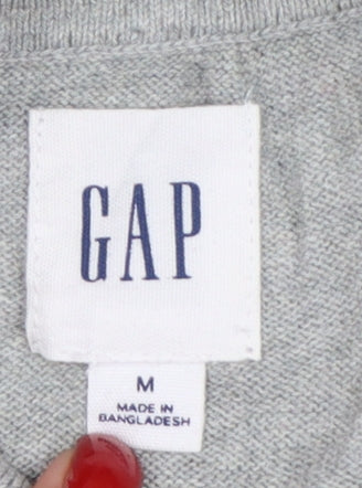 Gap Men's Grey M Cotton Collared Henley Knit Jumper Long Sleeve