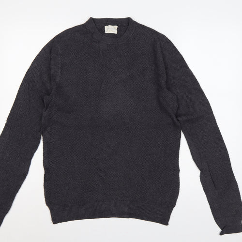 Howick Men’s Grey Organic Cotton S Waffle Knit Crew Neck Jumper