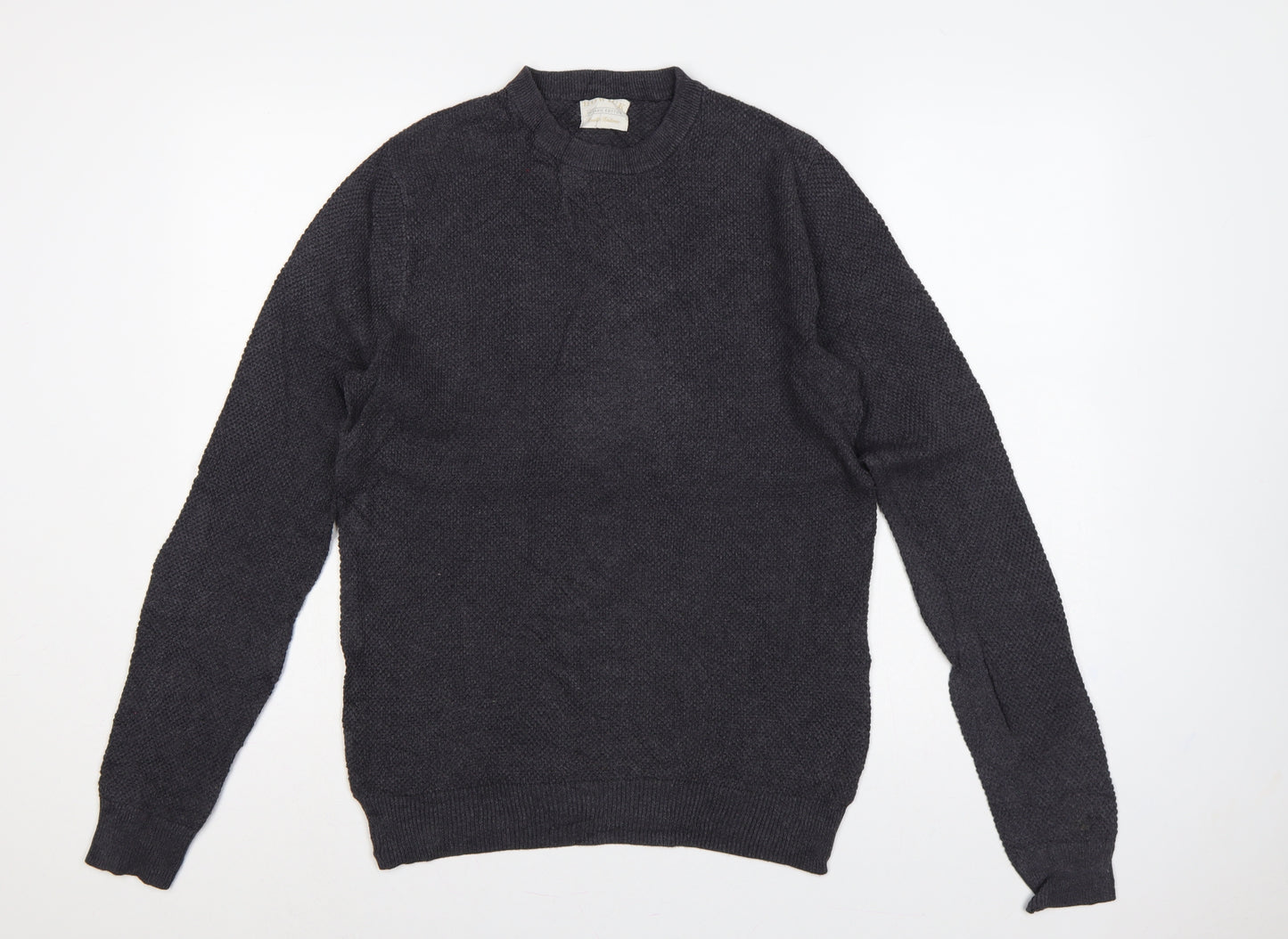Howick Men’s Grey Organic Cotton S Waffle Knit Crew Neck Jumper