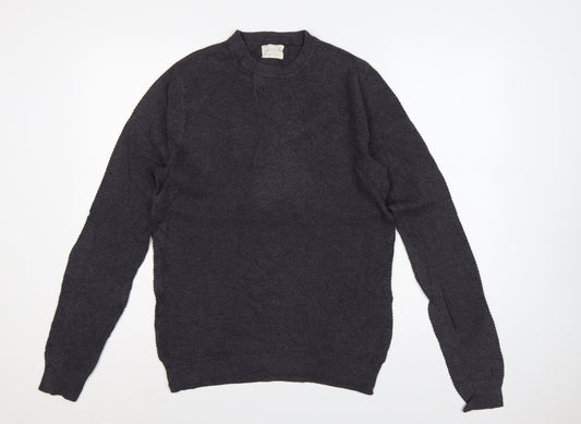 Howick Men’s Grey Organic Cotton S Waffle Knit Crew Neck Jumper