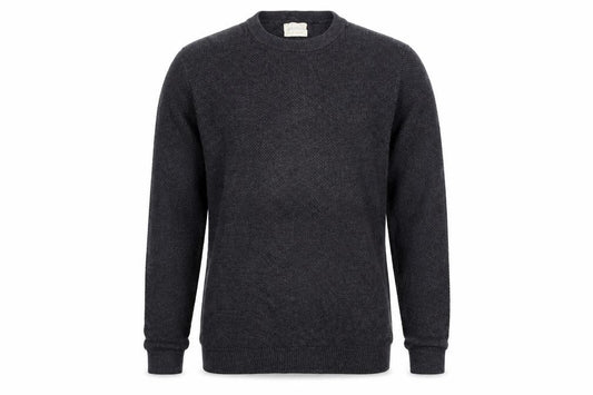 Howick Men’s Grey Organic Cotton S Waffle Knit Crew Neck Jumper