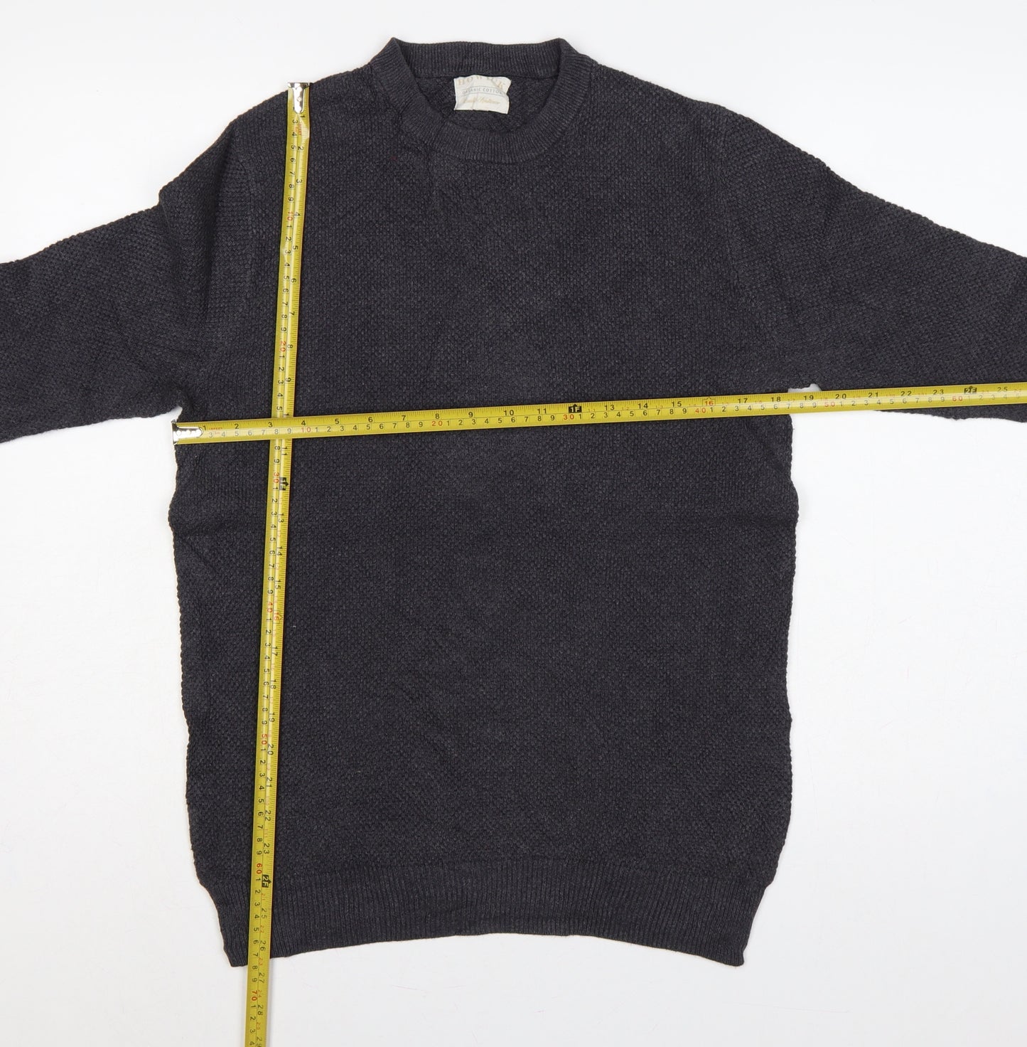 Howick Men’s Grey Organic Cotton S Waffle Knit Crew Neck Jumper