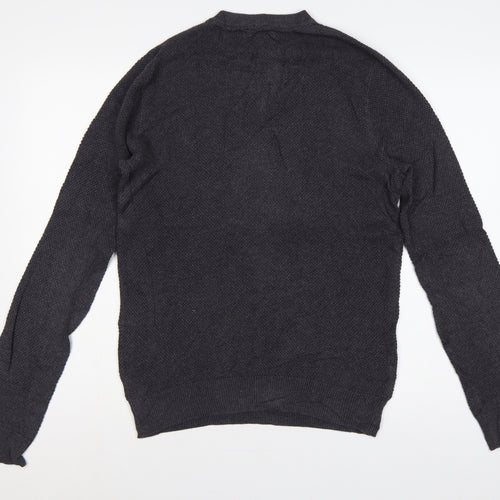 Howick Men’s Grey Organic Cotton S Waffle Knit Crew Neck Jumper