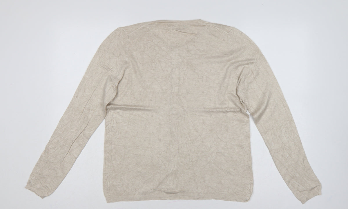 Brand and care label for Mango Women Beige M Button Front Long Sleeve Knit Cardigan