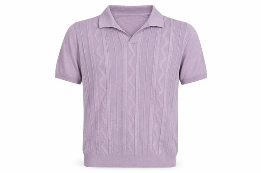 Marks and Spencer Men's Purple M Cable Knit Collared Short Sleeve Jumper