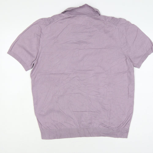 Marks and Spencer Men's Purple M Cable Knit Collared Short Sleeve Jumper