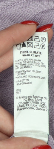 Marks and Spencer Men's Purple M Cable Knit Collared Short Sleeve Jumper