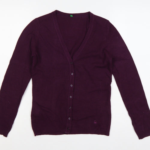 Benetton Women’s Purple XS 100% Wool V-Neck Button Cardigan