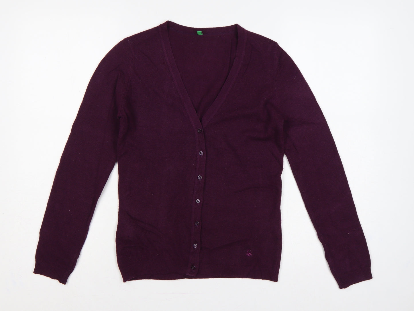 Benetton Women’s Purple XS 100% Wool V-Neck Button Cardigan