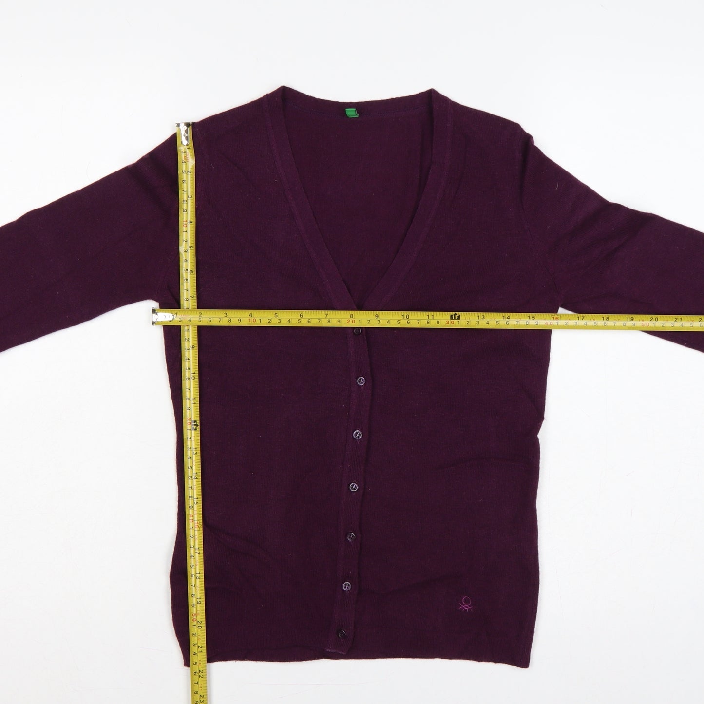 Benetton Women’s Purple XS 100% Wool V-Neck Button Cardigan
