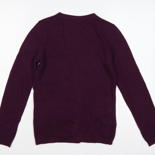 Benetton Women’s Purple XS 100% Wool V-Neck Button Cardigan