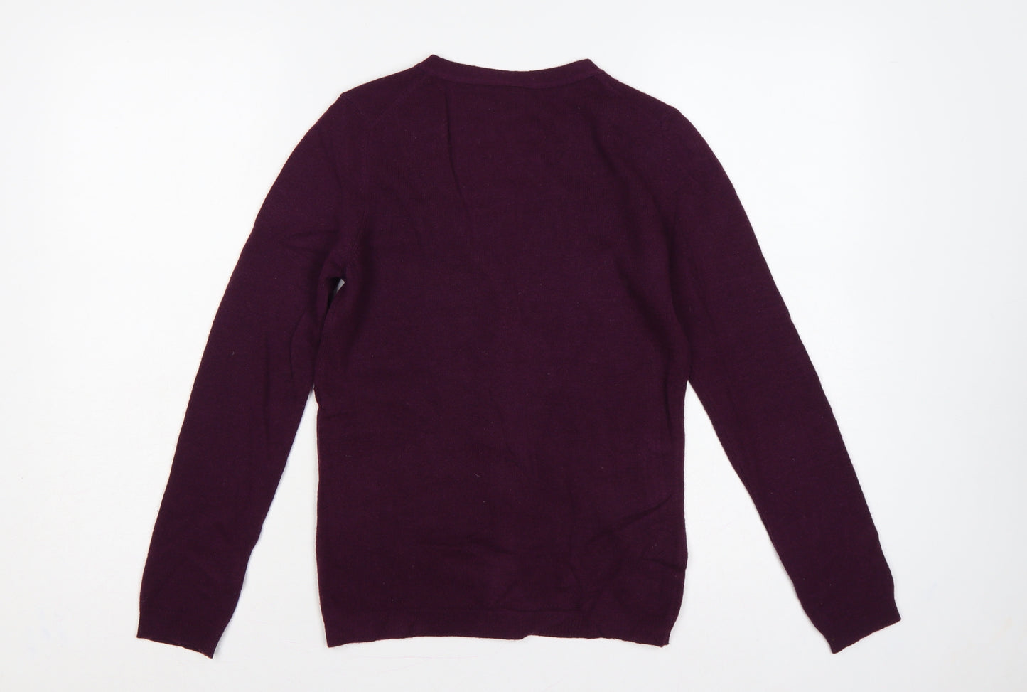 Benetton Women’s Purple XS 100% Wool V-Neck Button Cardigan